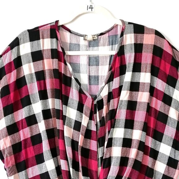 Eyeshadow Womens Multicolor Check Twisted Hem Kimono Blouse Top Size M - Picture 2 of 7